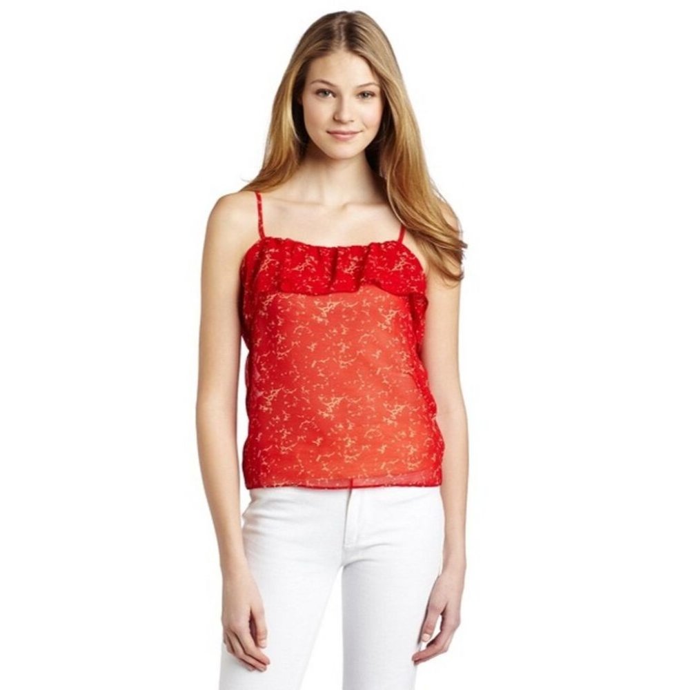 PATTERSON J. KINCAID Originals WELSH Ruffled BLOUSE Tank TOP Red